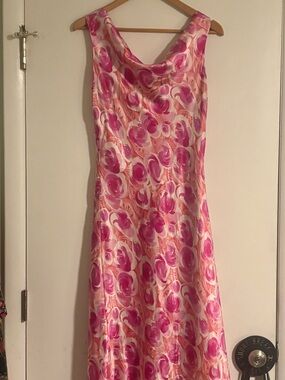 Lynn Lugo Pink Floral Cowl Neck Dress Size 8